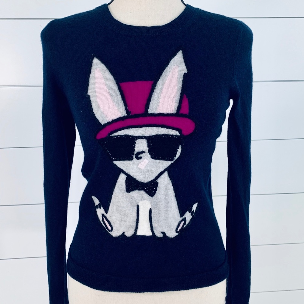 Alice+Olivia Embroidered Bunny Intarsia Sweater